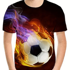 Flame Football Pattern T shirt For Kids Short Sleeve Top Casual Tee