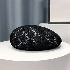 Crochet Hollow Beret Cap Breathable Straw Beanie Women Painter Hat