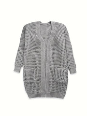 Casual Cardigan Women's Plus Solid Long Sleeve Open Front Cardigan