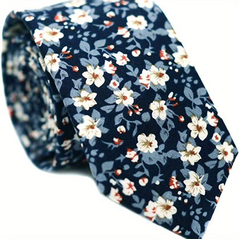 Men's Cotton Floral Printed Narrow Tie - Various Designs