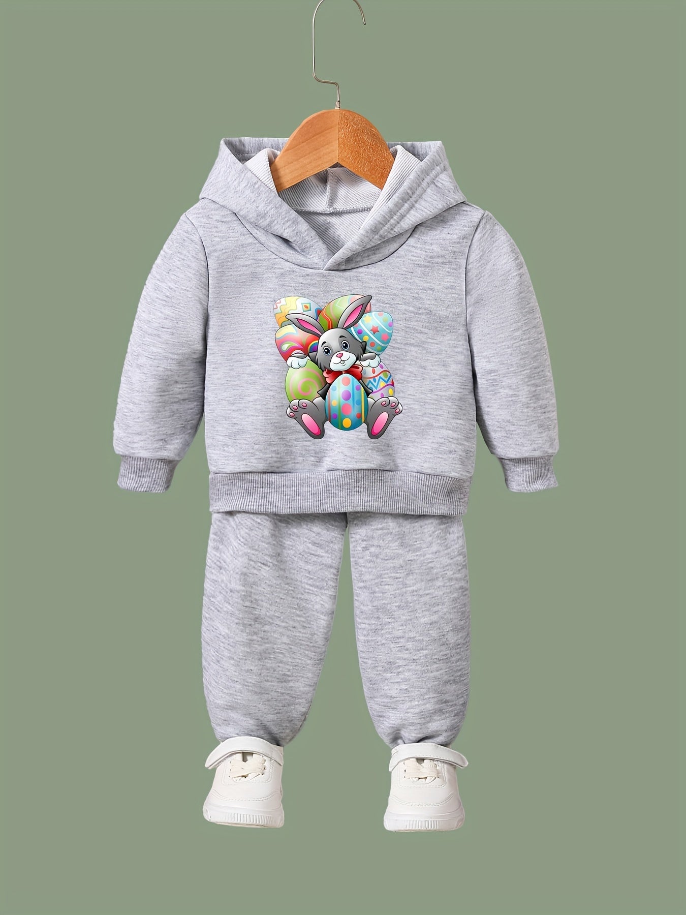 Girls 2pcs Rabbit and Eggs Hooded Sweatshirt Set