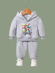 Girls 2pcs Rabbit and Eggs Hooded Sweatshirt Set