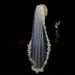 Bridal Long Head Veil Embroidered Lace Flower Wedding Hair Accessories