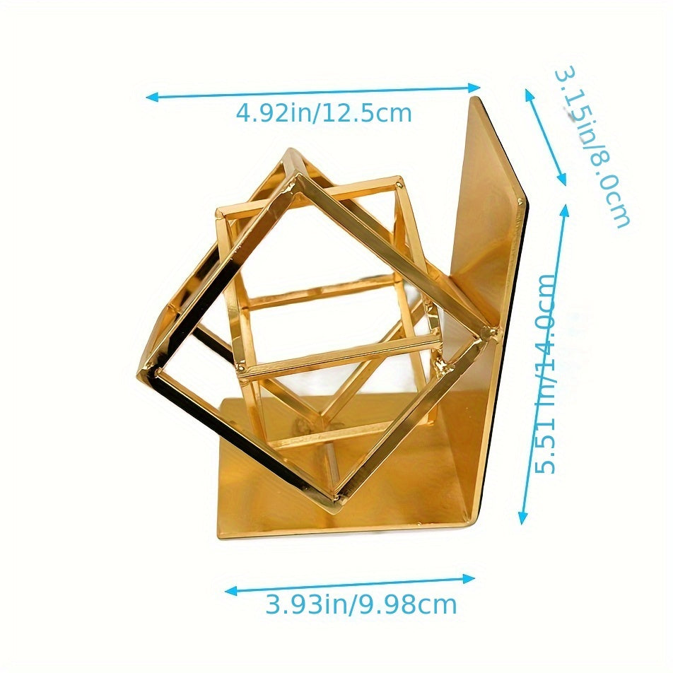 Square Metal Geometric Bookends for Modern Home and Office Decor
