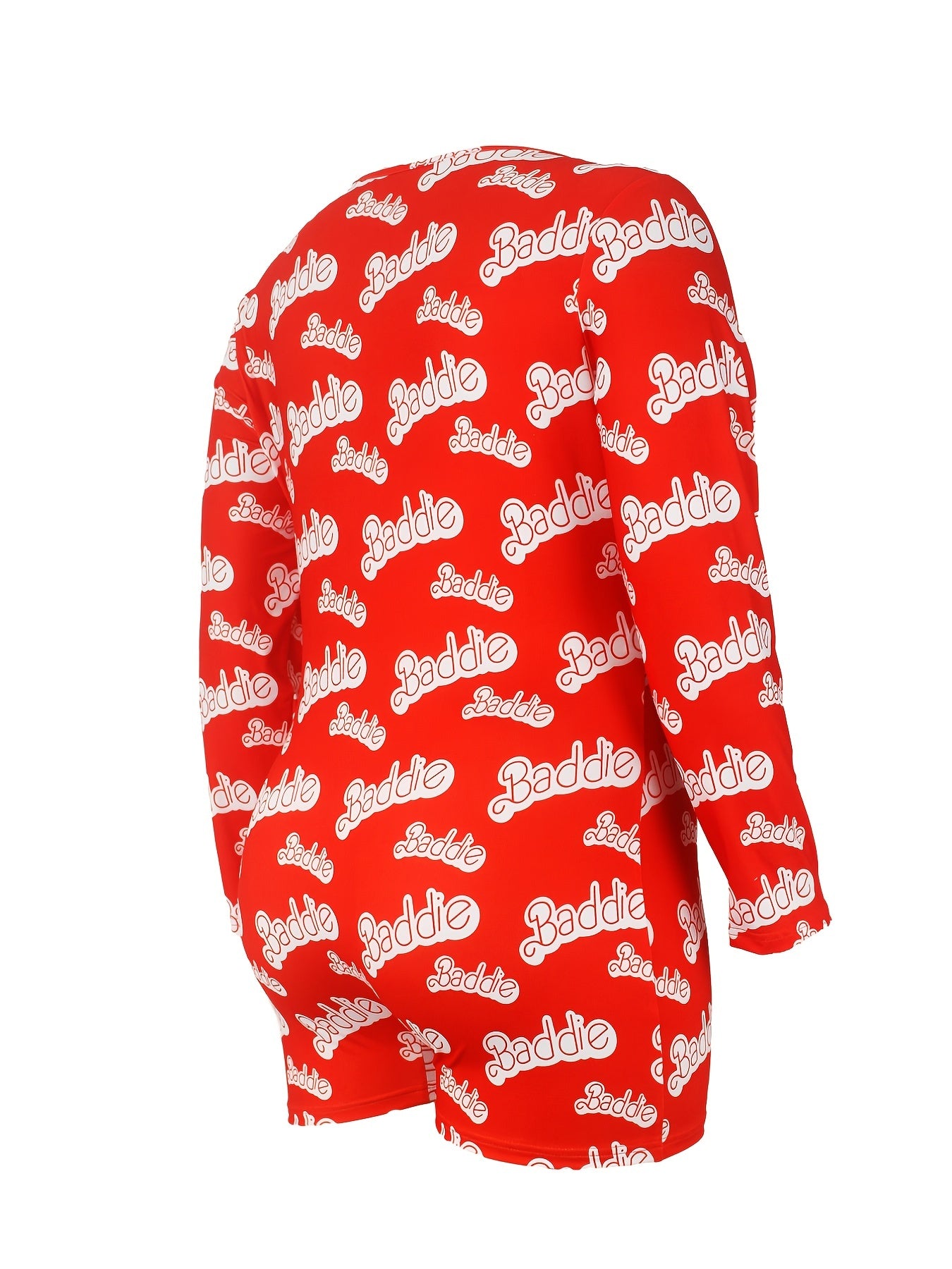 Sexy Lounge Romper Women's Plus Letter Print Long Sleeve Button Up
