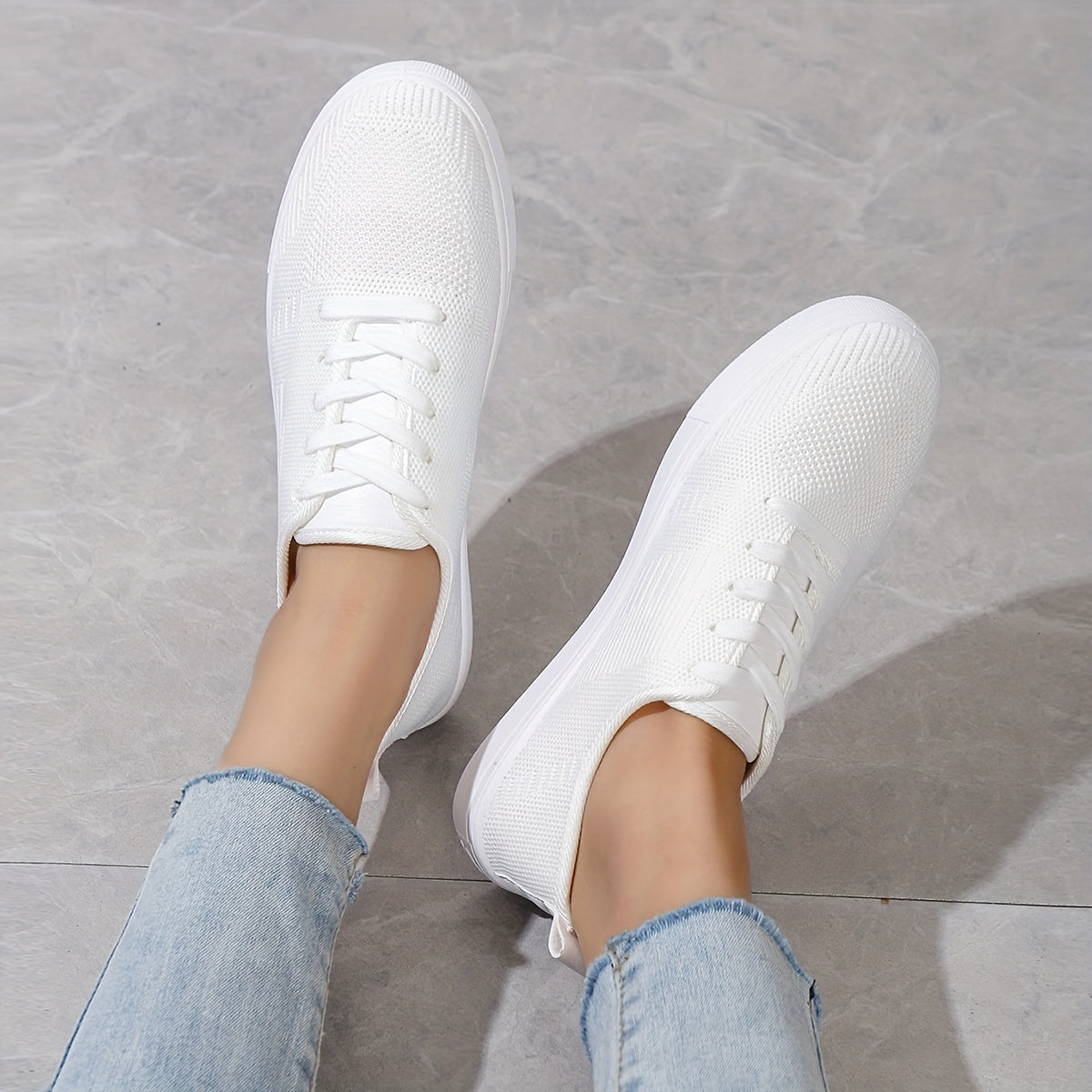 Women's Flat Knitting Sneakers Casual Breathable Lace Up Skate Shoes