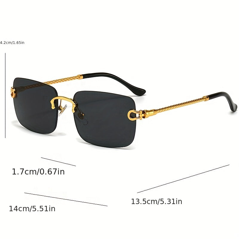 Men's Square Lens Rimless Sunglasses Vintage Eyewear