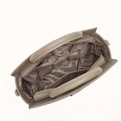 Vintage Leather Handbag for Women Gray Tote with Zipper Closure