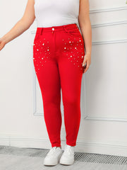 Women's Plus Pearl Button Slim Fit Denim Pants