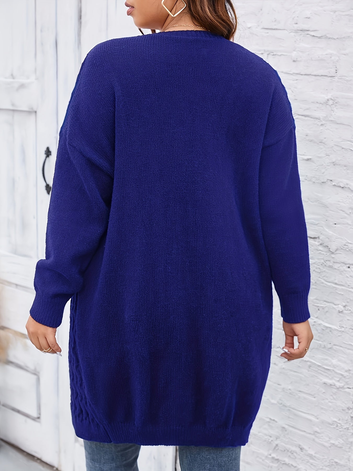 Casual Cardigan Women's Plus Twist Knitted Long Sleeve Button Up