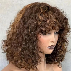 Double Drawn Glueless Short Kinky Curly Wig 220 Density Bob Human Hair Wig