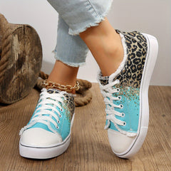 Women's Print Canvas Sneakers Lace Up Low Top Shoes
