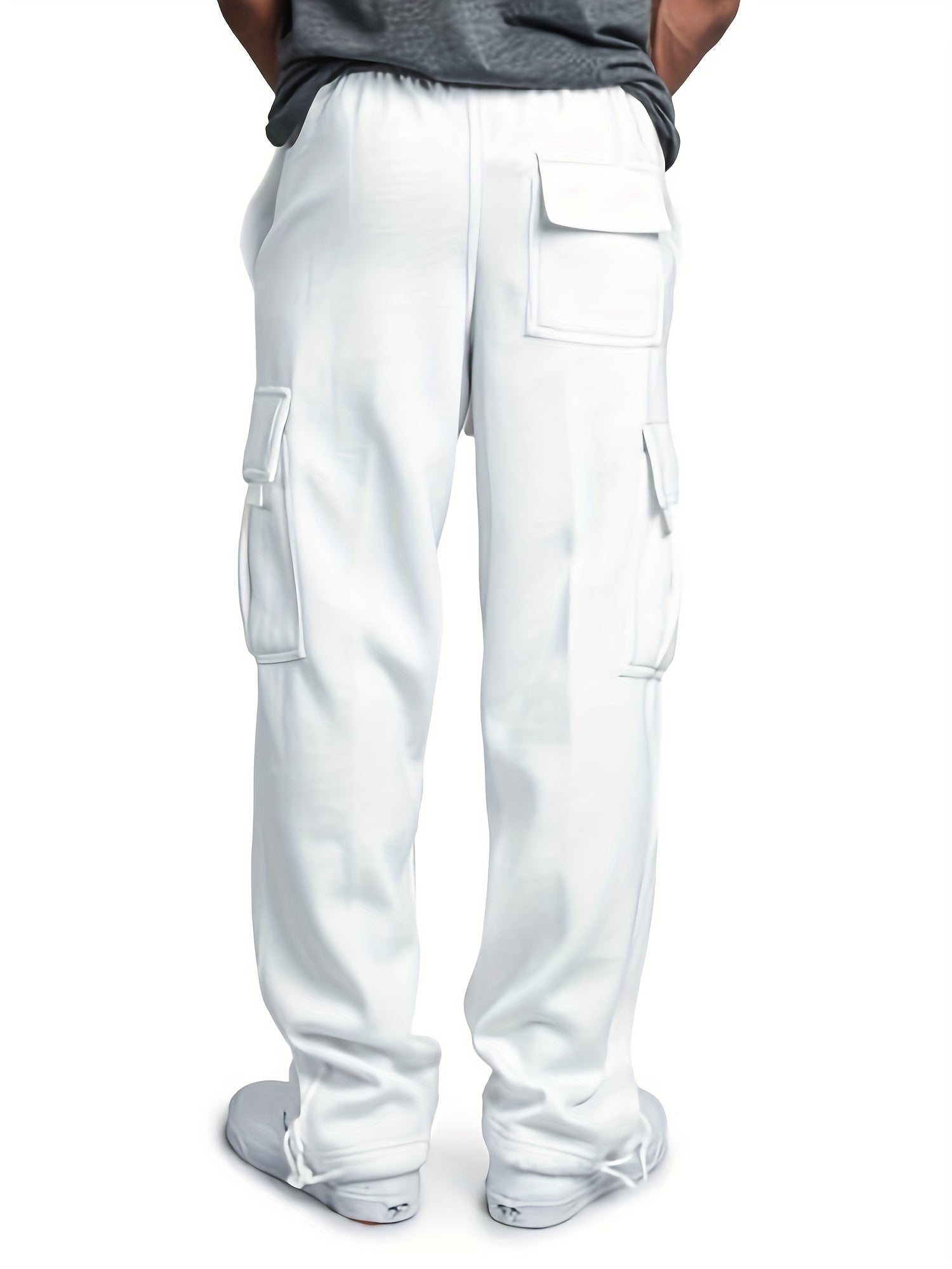 Men's Elastic Waist Cargo Pants with Pockets - Comfortable Sweatpants