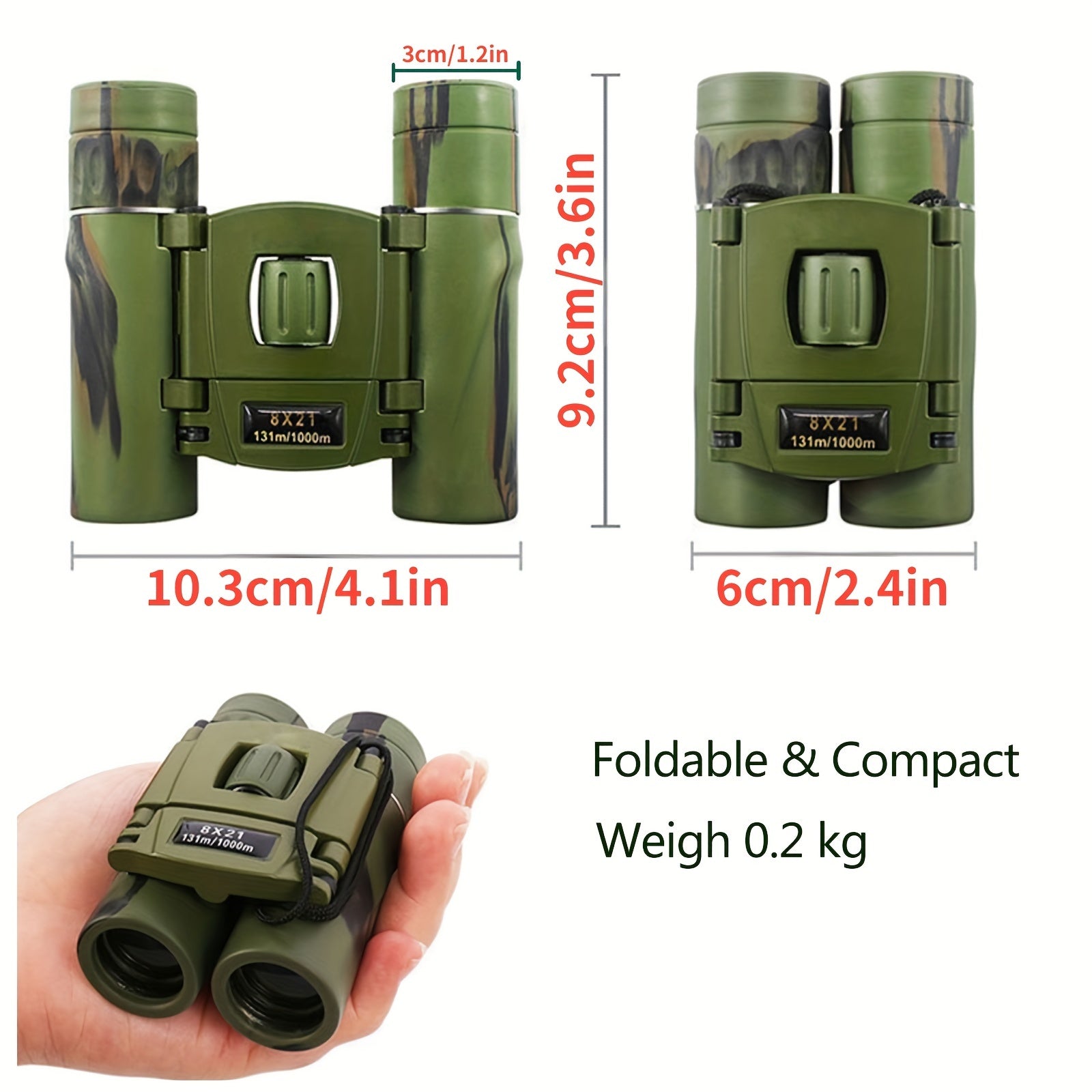8x21 Mini Pocket Compact Binoculars - Army Green Camouflage Pattern