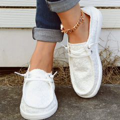 Snow Flake Pattern Boat Shoes Slip on Walking Shoes Canvas Sneake