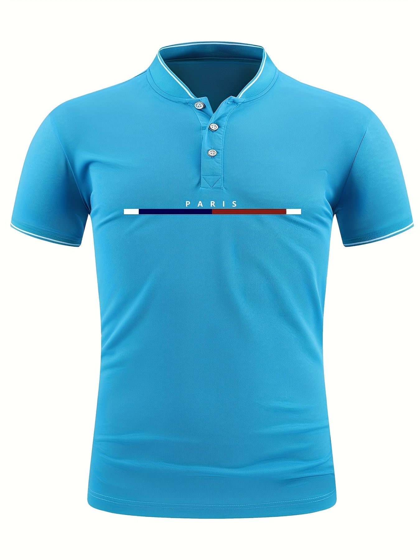Men's Casual Shirt Top Stand Collar Short Sleeve Closure