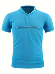 Men's Casual Shirt Top Stand Collar Short Sleeve Closure