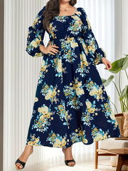 Floral Lantern Sleeve Maxi Dress Nipped Waist