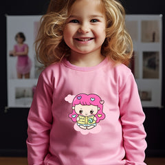 Lovely Studying Girl Graphic Crew Neck Long Sleeve Sweatshirt Kids Clothes
