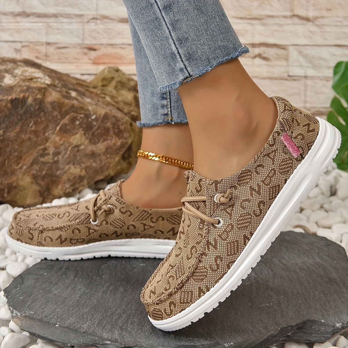 Women's Printed Flat Loafers Slip On Sneakers, Breathable Walking Shoes