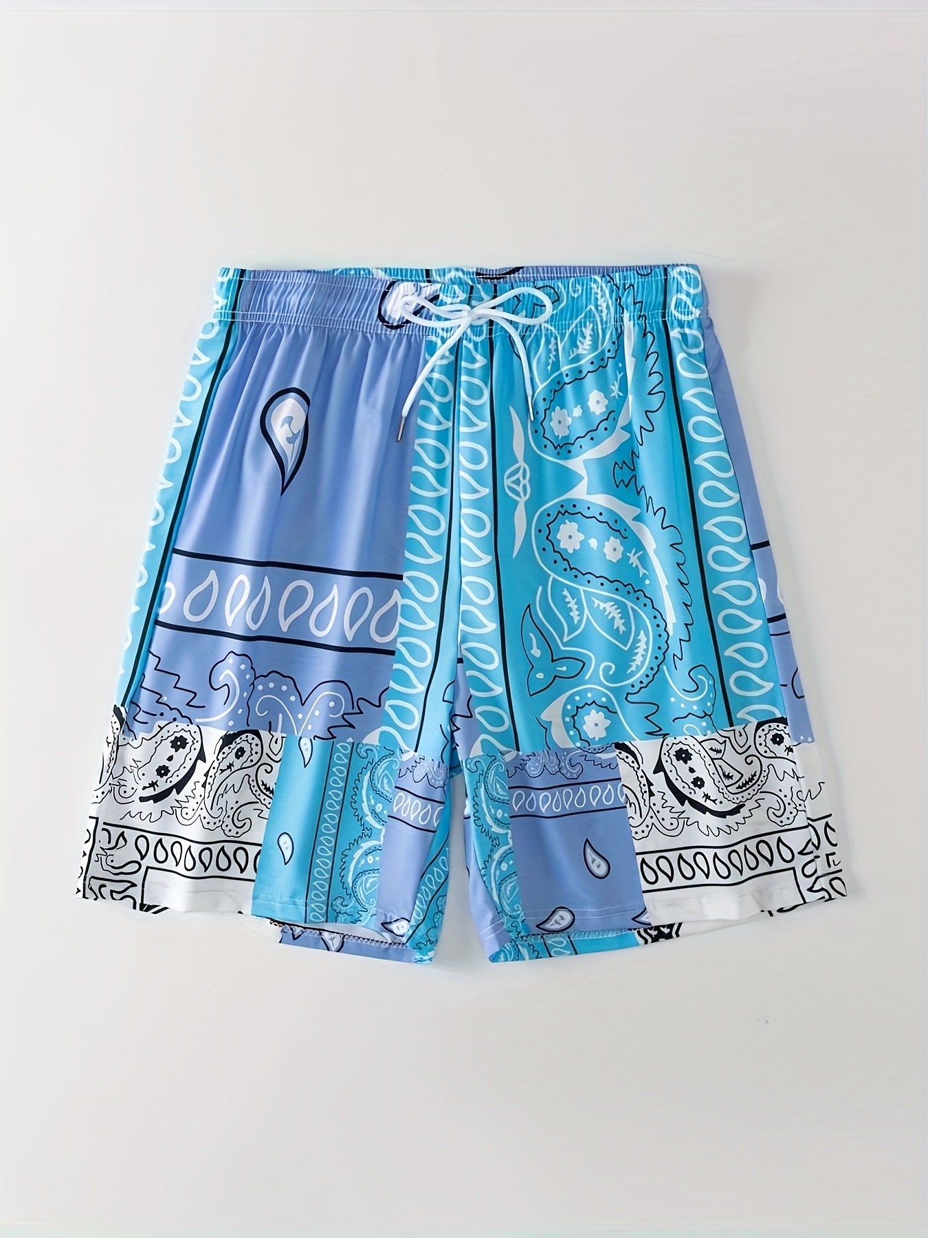 Block Digital Print Men's Drawstring Shorts Swim Wear Casual Swim Trunks