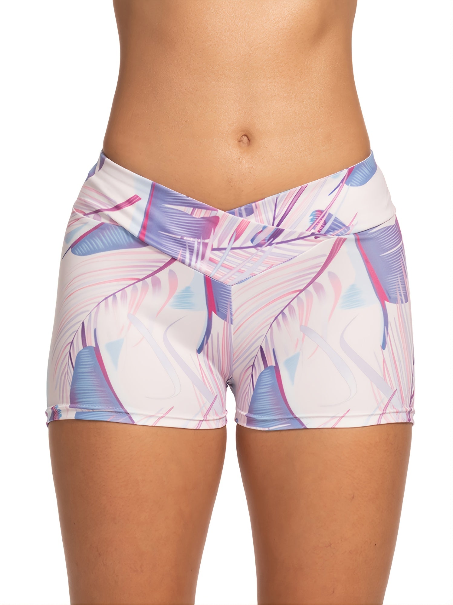 Tropical Floral Print Cross Yoga Shorts Casual Sports Workout Shorts