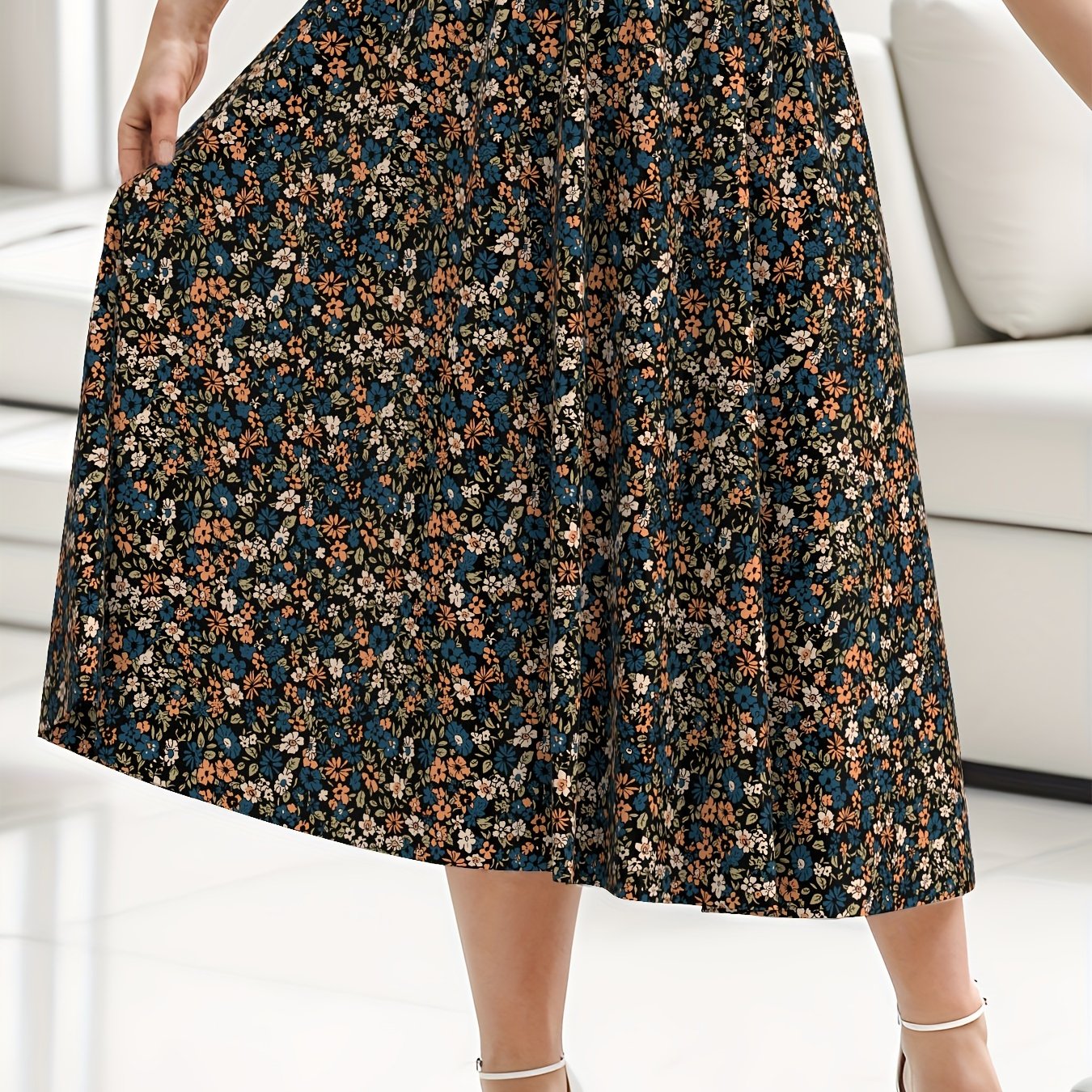 Women's Plus Ditsy Floral Print Maxi Skirt
