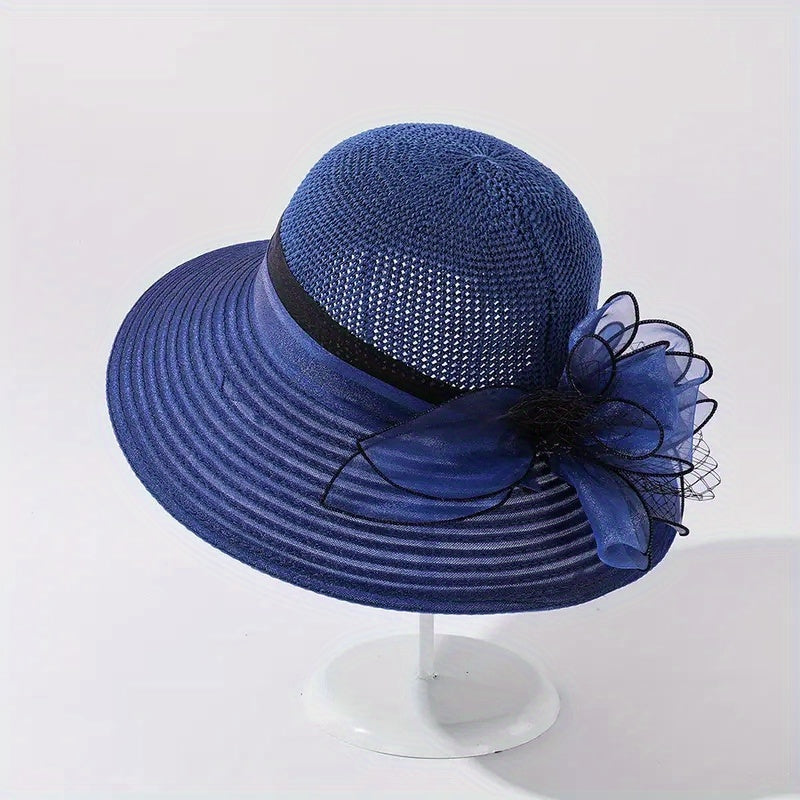 Organza Sun Hat Stitching Derby Hat Hollow Knitted Breathable Church