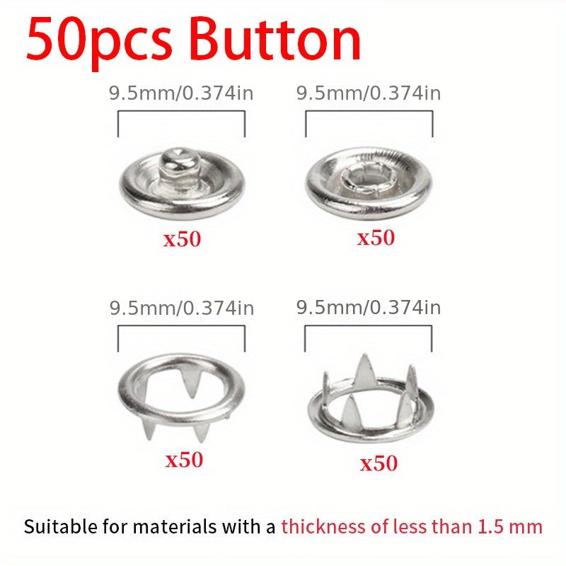 Snap Fasteners Kit Hollow & Solid Metal Prong Snaps Buttons Sewing Access