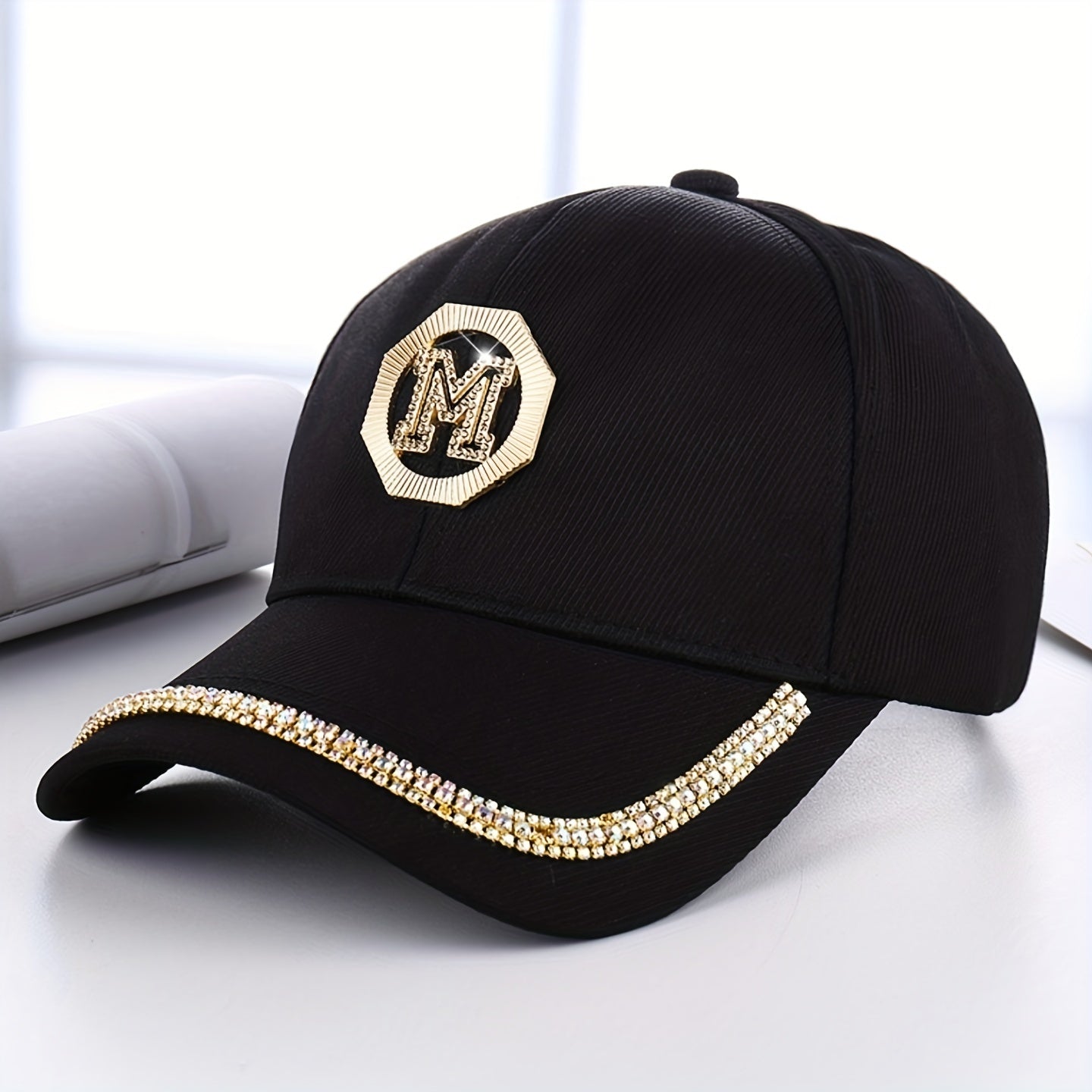 Rhinestone M Label Baseball Cap Hip Hop Sun Hat Adjustable Golf Sports Dad Hats