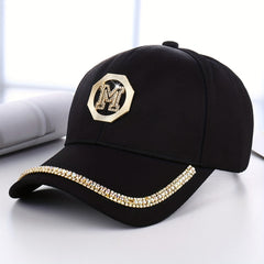 Rhinestone M Label Baseball Cap Hip Hop Sun Hat Adjustable Golf Sports Dad Hats
