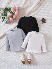 Baby Girl's Ribbed Knit Long Sleeved T-shirt 3pcs Set