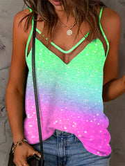 Gradient Block Cami Top Spaghetti Sleeveless Summer Top