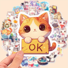 50 Adorable Cartoon Cat Stickers Vinyl Decals for Laptops Water Bottles Journals