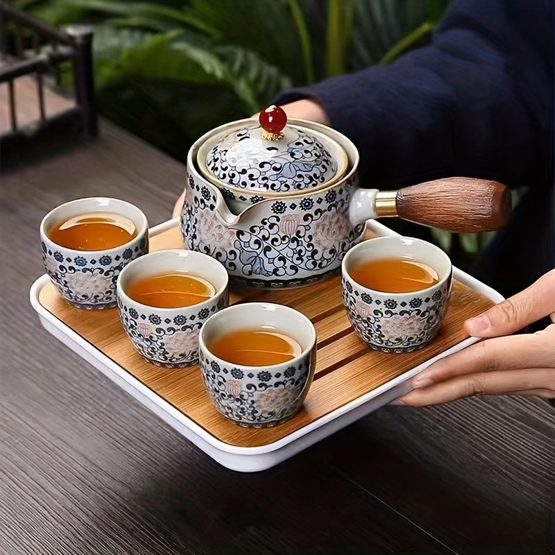 Ceramic Tea Set Flower Printed Tea Pot Household Tea Set