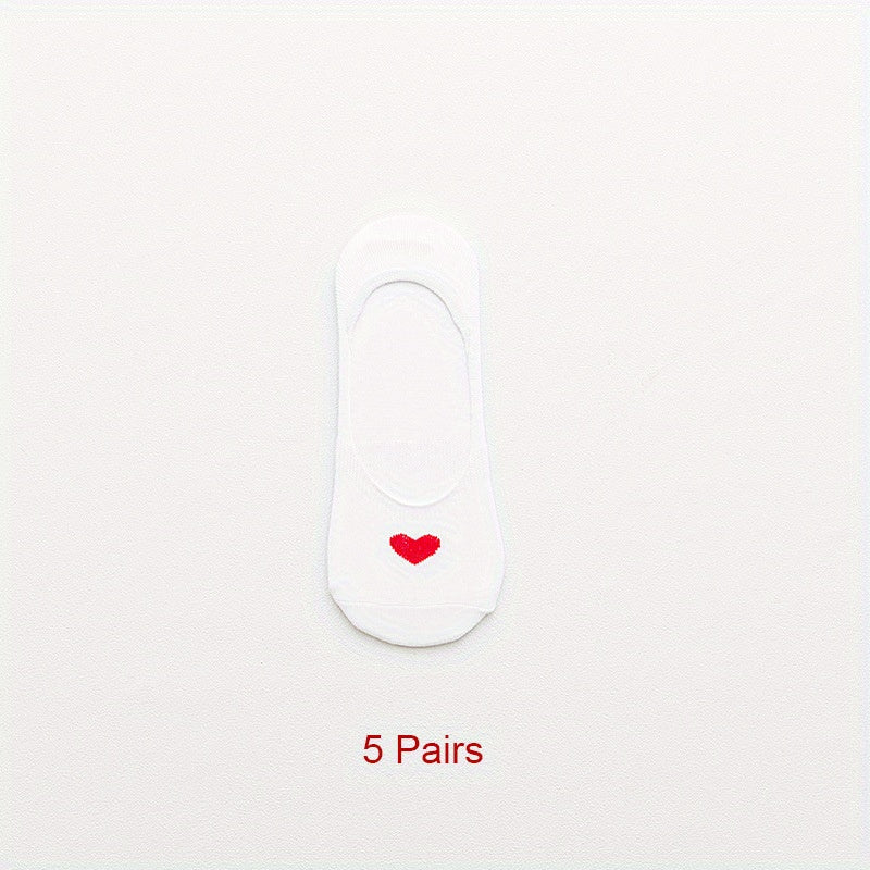 5 Pairs Heart Pattern No Show Socks Women's Ankle Sock Pack