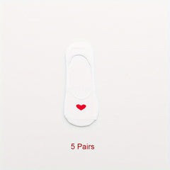5 Pairs Heart Pattern No Show Socks Women's Ankle Sock Pack