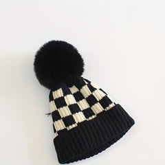 Kids Chessboard Pattern Winter Hat Warm Woolen Baby Accessories