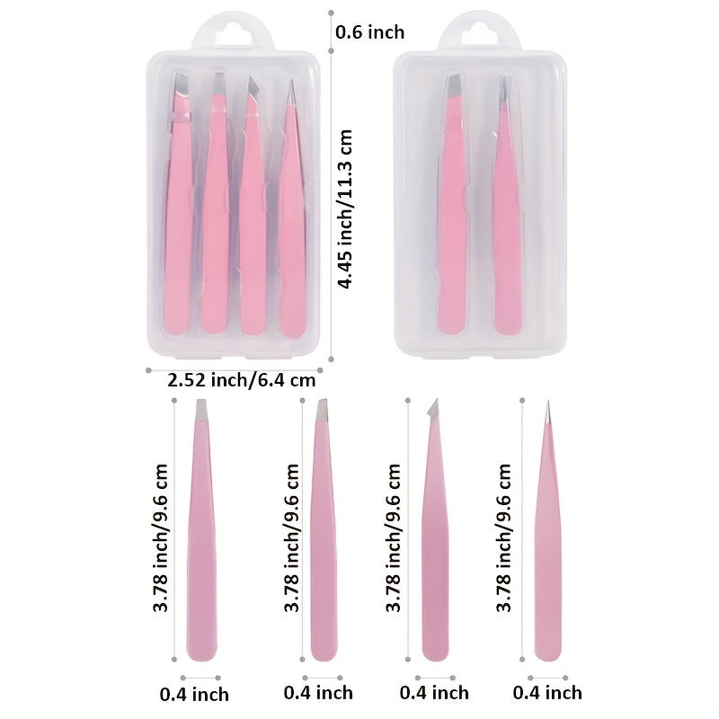 4pcs Eyebrow Tweezers Set with Storage Case