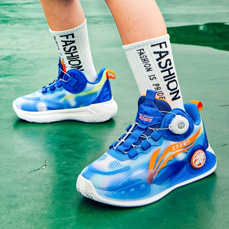 Boys High Top Basketball Shoes with Rotating Buckle