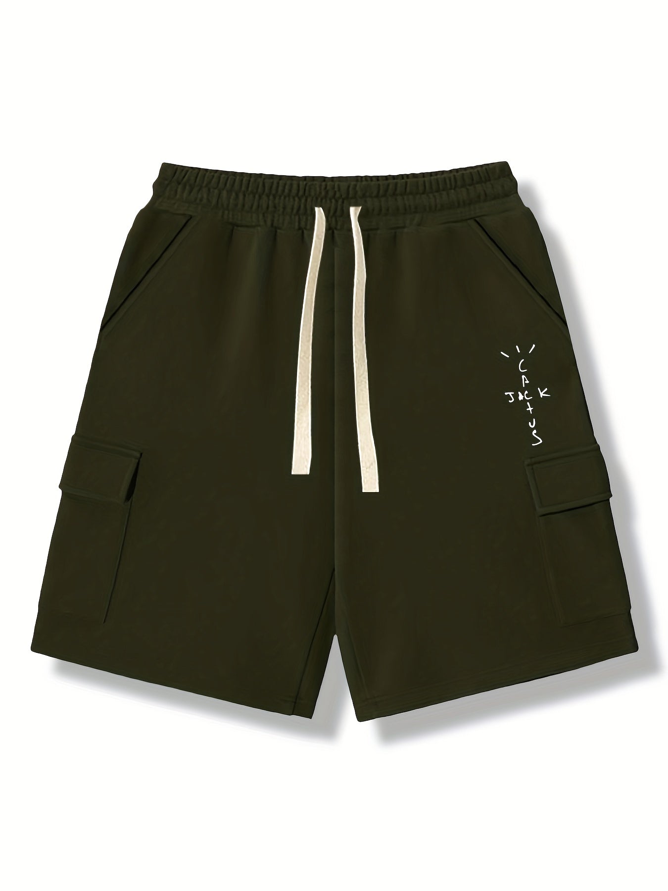 Men's Comfy Cactus Cargo Shorts Elastic Waist Drawstring for Summer