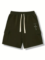 Men's Comfy Cactus Cargo Shorts Elastic Waist Drawstring for Summer