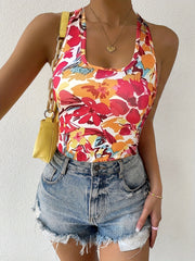 Floral Print Halter Top Sleeveless Summer Top Women's Clothing