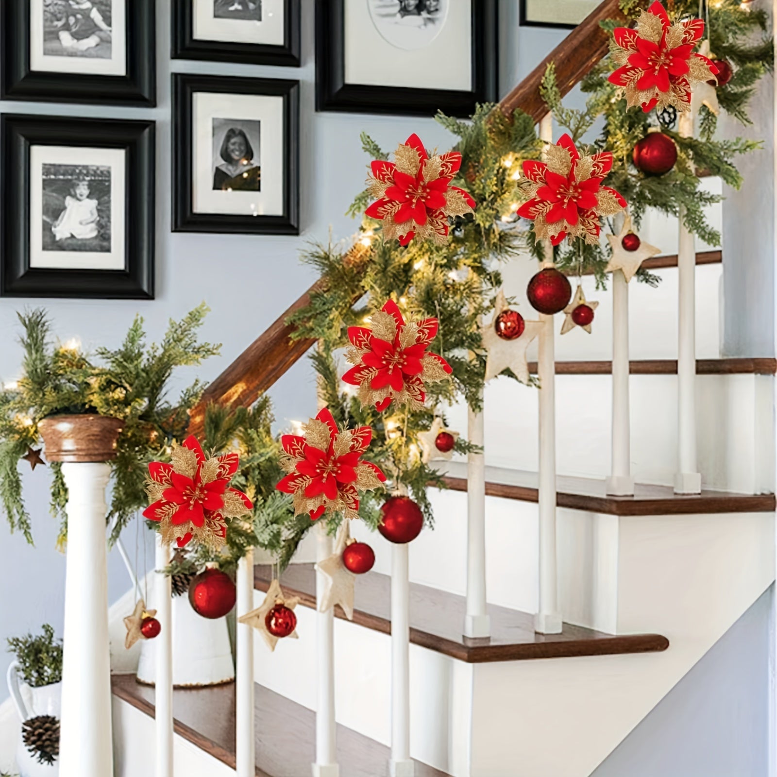3pcs Sparkling Christmas Flowers DIY Tree Decoration & Wreath Garland