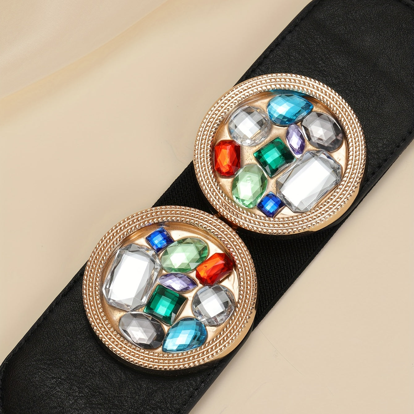 Crystal Round Buckle Wide Waistband Dress Girdle For Women