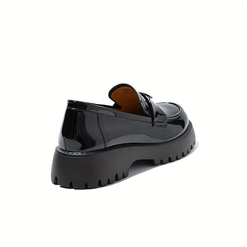 Women's Chunky Heel Loafers Comfortable Closed Toe Slip-On Shoes
