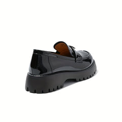 Women's Chunky Heel Loafers Comfortable Closed Toe Slip-On Shoes