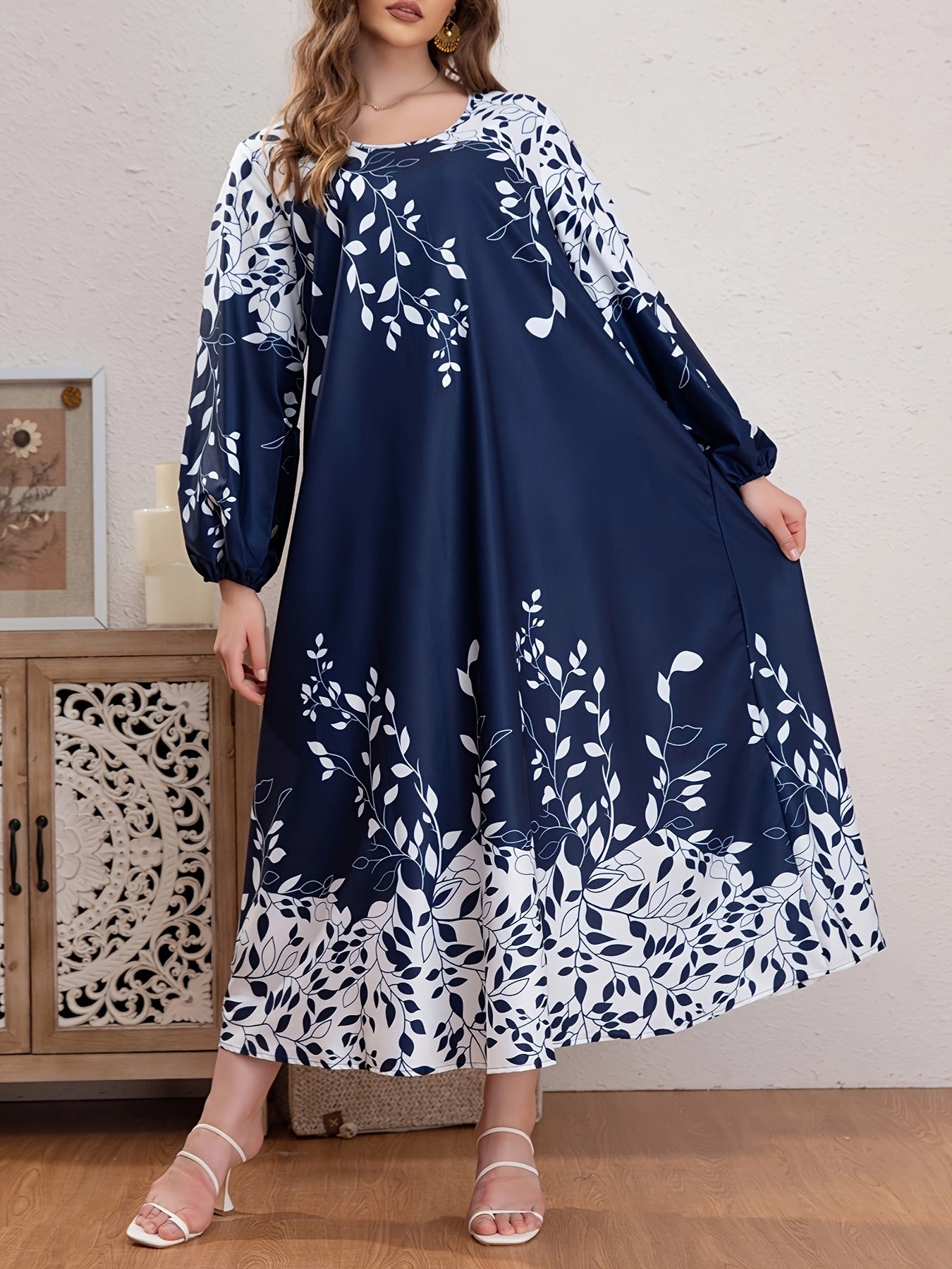 Colorblock Floral Print Lantern Sleeve Maxi Dress