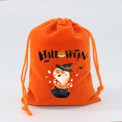 Orange Velvet Cloth Bag Halloween Candy Gift Bag Drawstring Small Bag