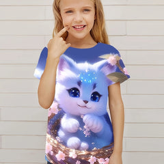3D Kitten Graphic Short Sleeve T shirt For Girls Summer Sports